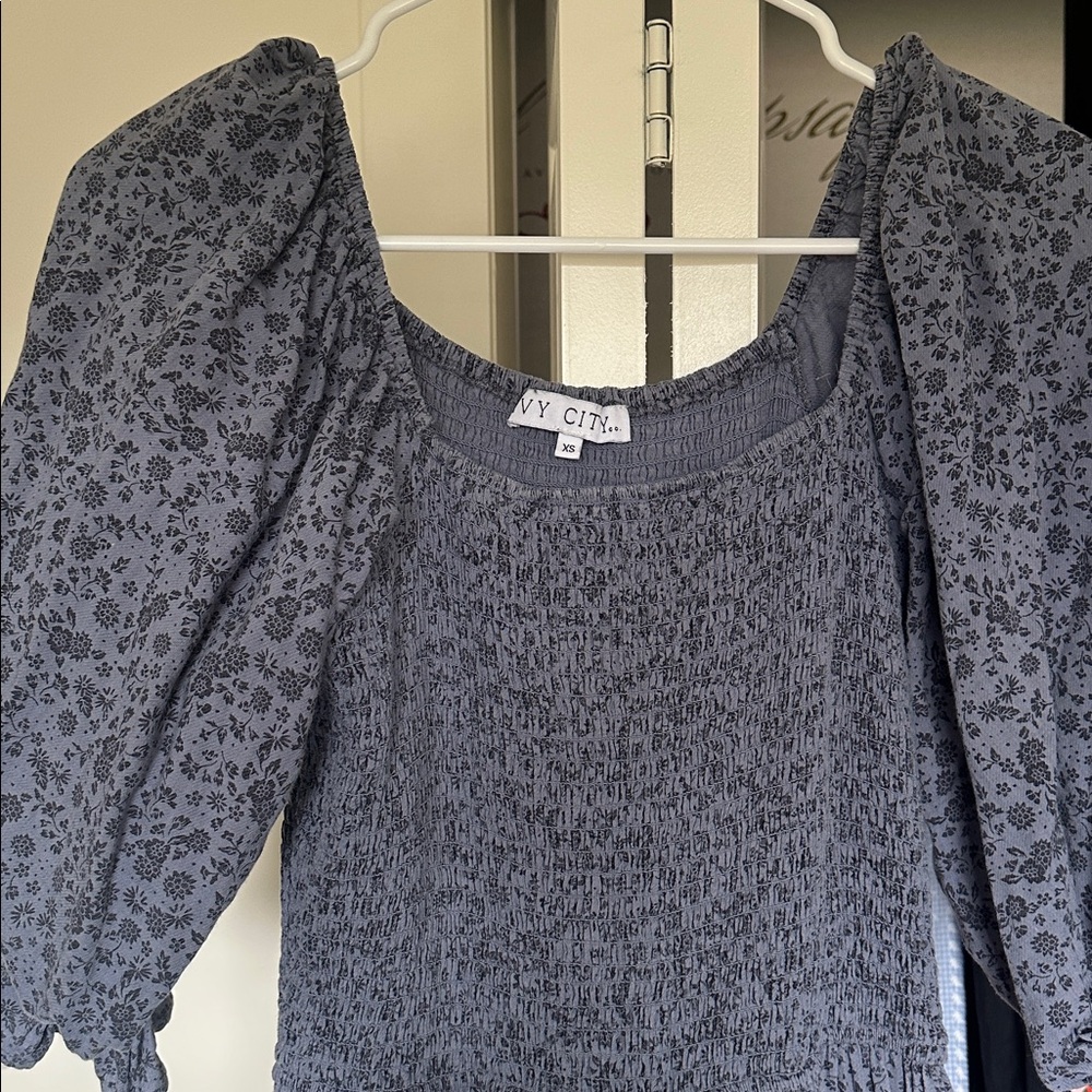 Ivy City Co Madeline Dress in Blue. Floral Puff Sleeve Maxi Dress